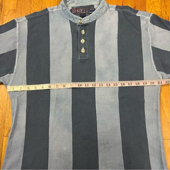 Vintage Industrial Rags Band Collar Striped Polo - Picture 6 of 6